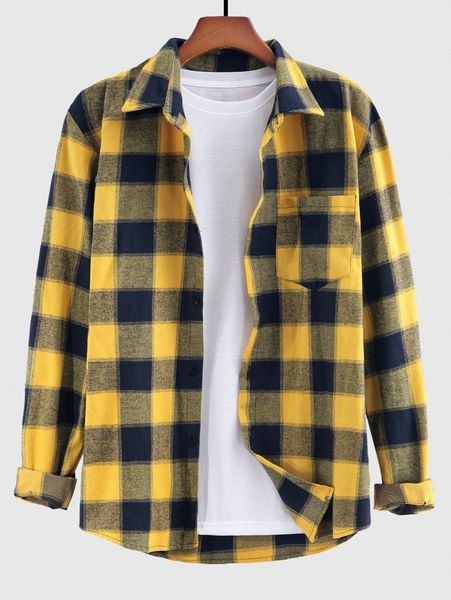 

men buffalo plaid patched pocket shirt without tee 991p#, White;black