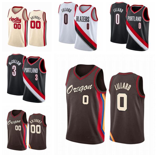

2021 mens damian 0 lillard carmelo 00 anthony cj 3 mccollum red city portland trail blazers new edition basketball jerseys, Black;red
