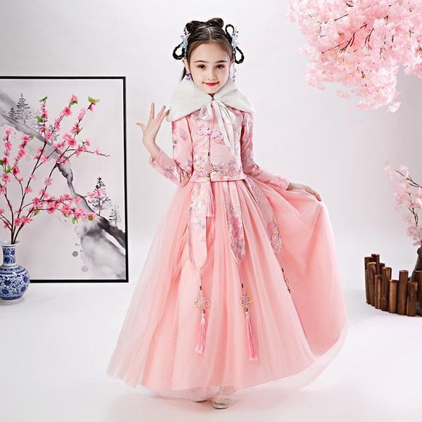 

ethnic clothing girls embroider hanfu cheongsam chi-pao kids dress elegant year princess children party wedding gown dance wear1, Red
