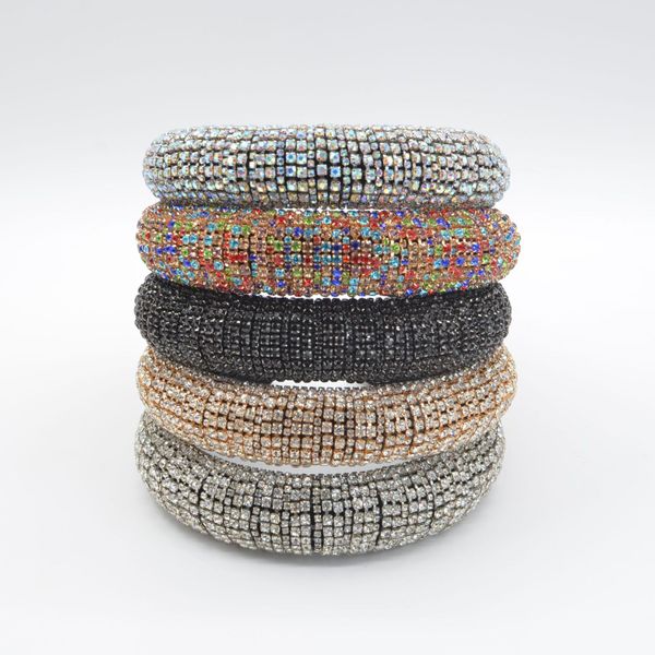 

rainbow rhinestone crystal padded headbands for women girls luxury thick full diamond sponge hairbands lady crystal hair jewelry gift, Silver