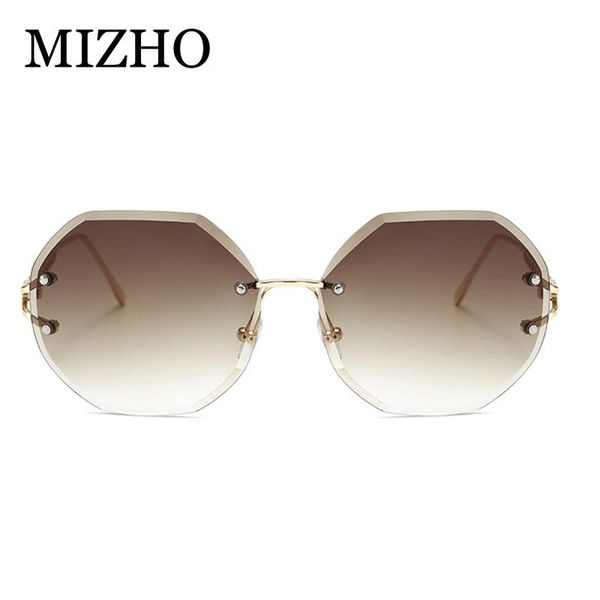

mizho 2020 new irregular rimless sunglasses women oval brand designer alloy frame gradient sun glasses fashion female clear, White;black