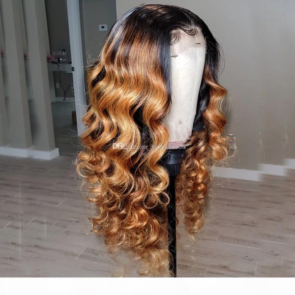 

1b 30 ombre lace front human hair wigs for women honey blonde brazilian remy silk lace wig pre plucked with baby hair, Black;brown