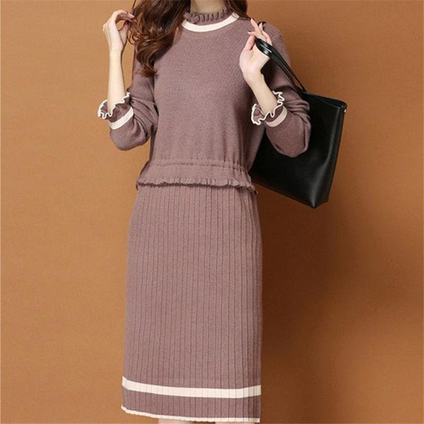

winter casual sweater dresses for women 2021 autumn new long sleeve knitted dress ladies blue black pink white dress, Gray