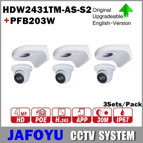 

3sets/pack including 3pcs dh hdw2431tm-as-s2 4mp wdr ir eyeball network camera ipc-hdw2431tm-as-s2 with poe p2p + 3pcs pfb203w1