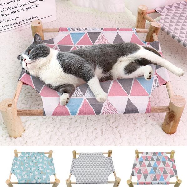 

cat hammock bed house wood canvas pet puppy cat lounge bed for small dogs cats lazy mat cushion lounger pet sleeping jllpns