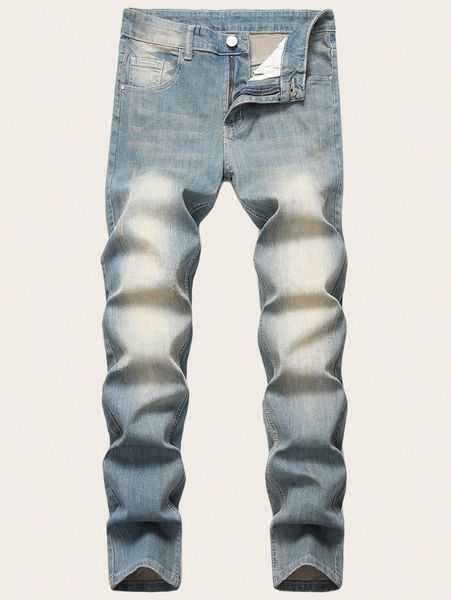 

men button fly washed jeans w8fo#, Blue
