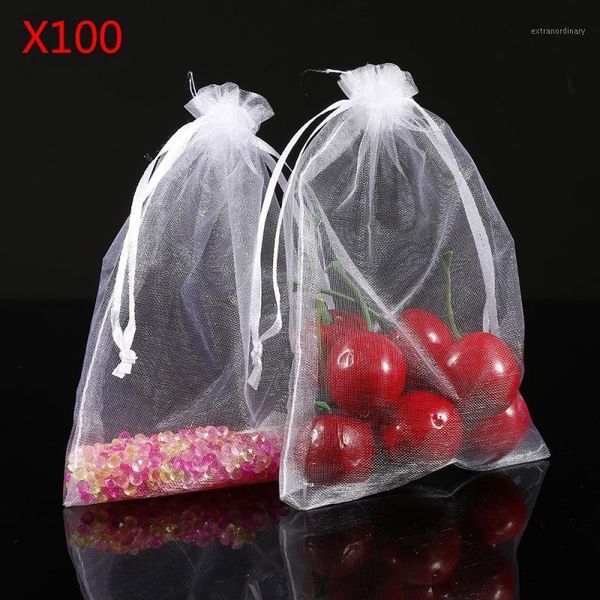 

100pcs gift bags candy bags wedding favors portable gift box party favor decoration white 10cm * 15cm pearl yarn organza bag1