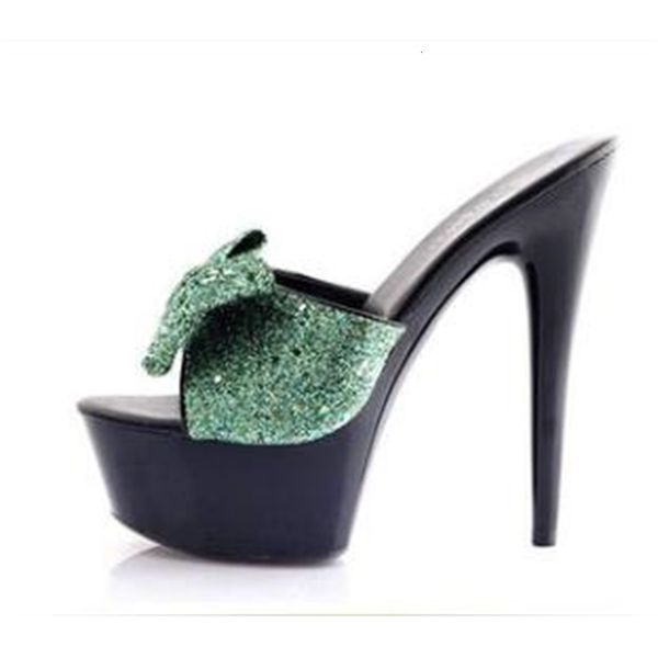 

leather 2021 new slippers women 15 centimeters super high heel stiletto d-proofing water high-heel women's qilm, Black