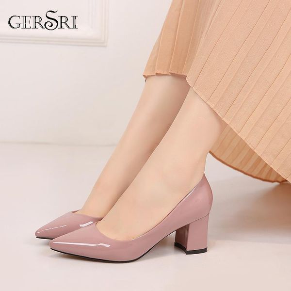 

dress shoes gersri women pumps high heels 6cm ladies work point toe party wedding square heel taro pink woman, Black
