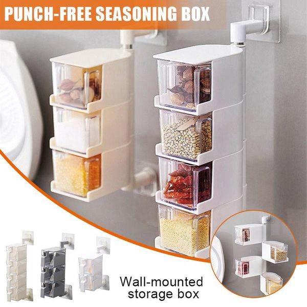 

storage bottles & jars multi-tier 360 degree rotating wall mount spice rack seasoning box organizer condiments container vj-drop