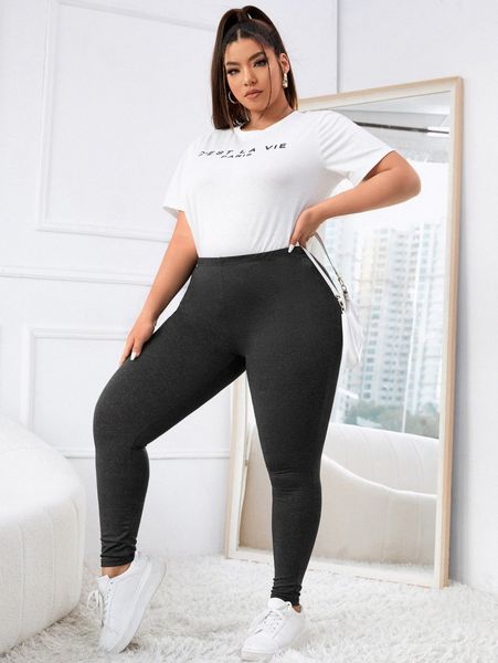 

plus marled knit leggings n7lt#, Black