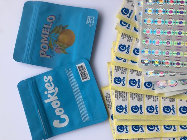 

empty blue bag cookies stickers hologram bags mylar pomelo and edibles label bags back local packaging bbycb bde_luck