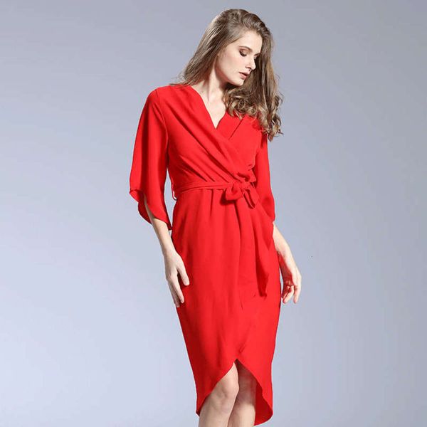 

individual of summer 2020 new trend ruffle five point sleeve v-neck dress for women, Black;gray