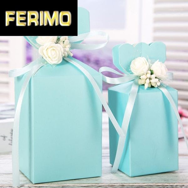 

gift wrap 2021 3*3*4.3'' inches large romantic candy boxes with plastic flowers ribbon paper wedding favor party 30pcs/lot1