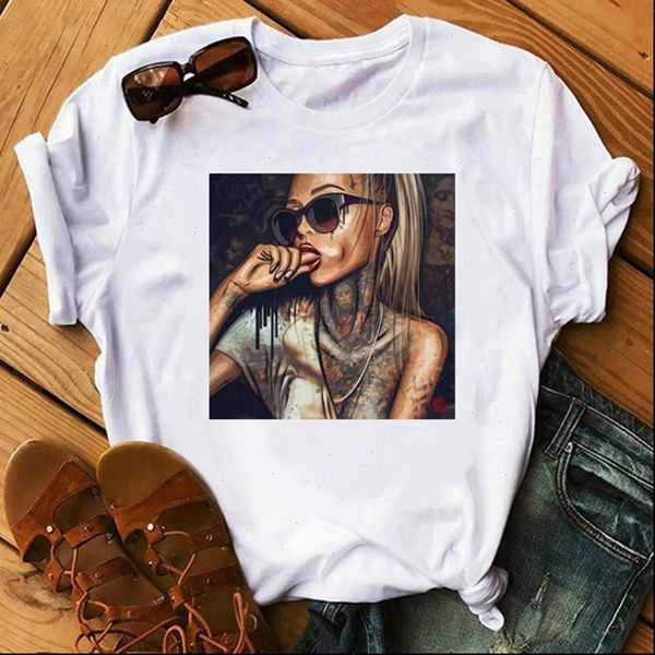 

fashion black girl women o neck shorts sleeve cartoon graphic printed tee t shirt womens clothing female cool shirts, White