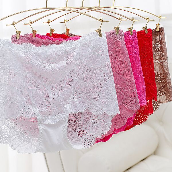 

womens panties full lace briefs plus fat large size fat mm high waist edge transparent seamless, Black;pink