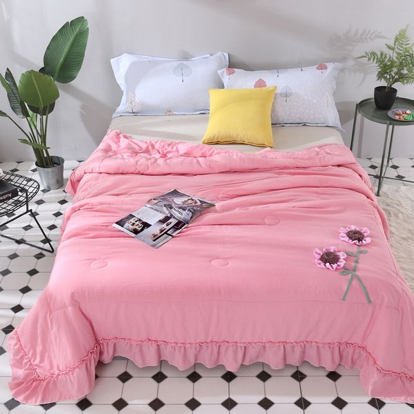 

comforters & sets one piece washed cotton summer quilt embroidery thin blanket solid color single double 1.5*2m 2*2.3m a13