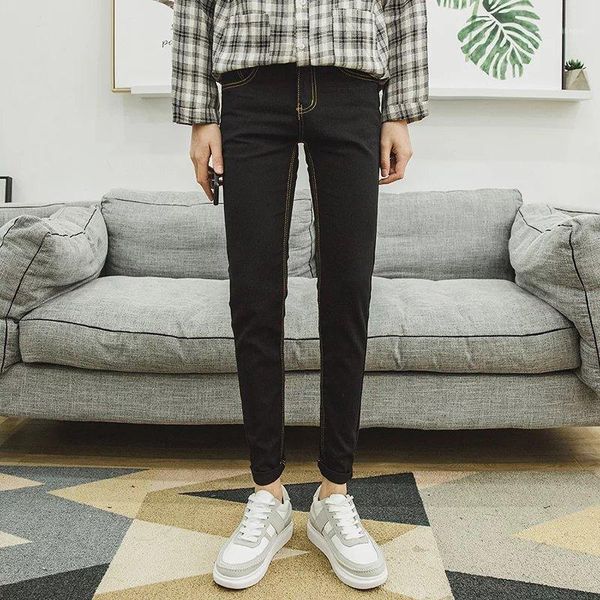 

jeans men's black cotton jeans skinny slim denim pants men's fashion casual young students simple1, Blue