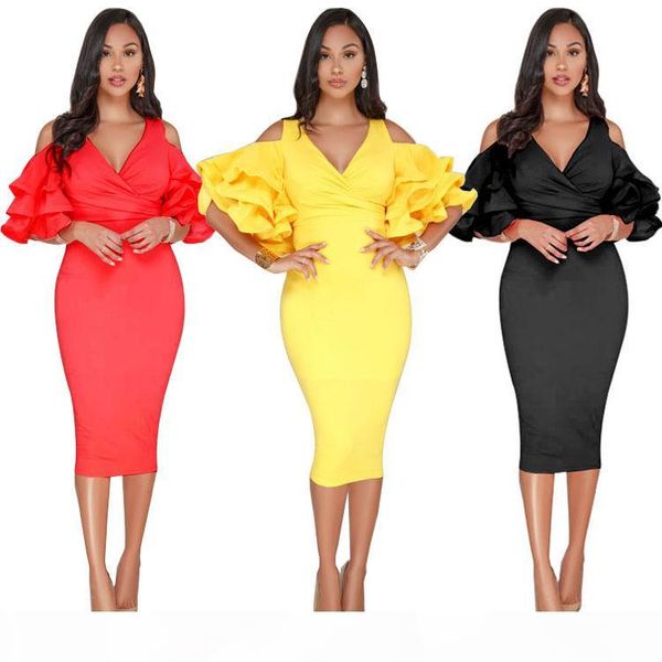

soft dress short midi summer casual business cold shoulder ruffle sleeve ruched bust womens ladies clothing lady office dress, White;black