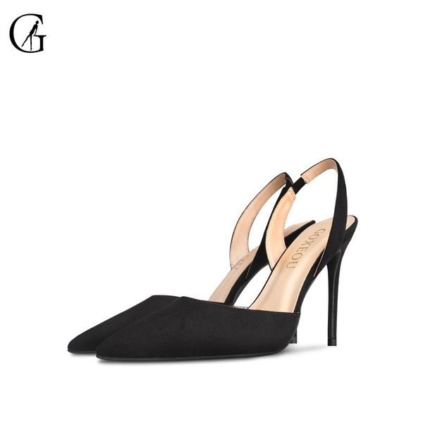 

goxeou women's pumps flock black slingback pointed toe high heels party nightclub fashion office lady sandals size 32-46