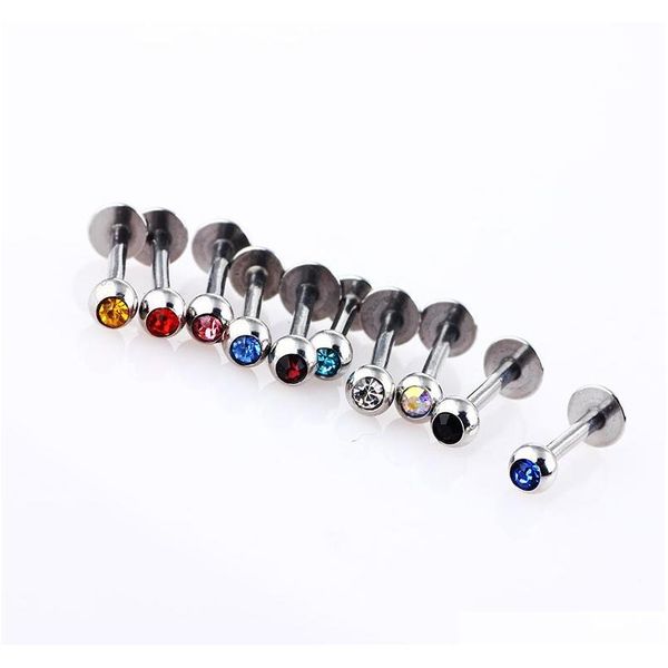 

charisma 316l surgical steel ball crystal bar lip ring labret stud tongue lip tragus mix 10 colors 100pcs bod sqcalp homes2007, Black