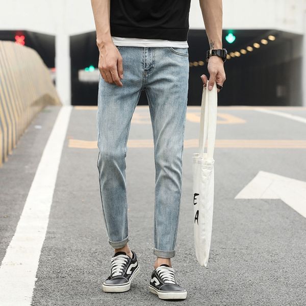 

dqaup 2020 perforated men's korean jeans men's small leg street fashion brand elastic jeans and fashion jeans vi6mb, Blue