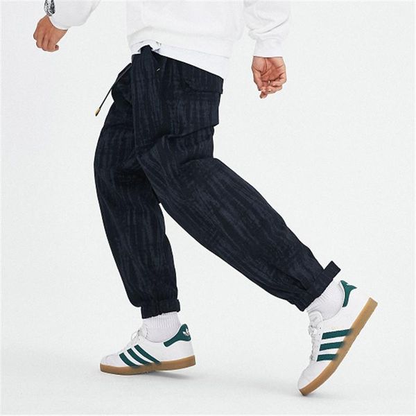 

men's pants men printed ribbon drawstring casual male streetwear hip hop loose harem trousers1, Black