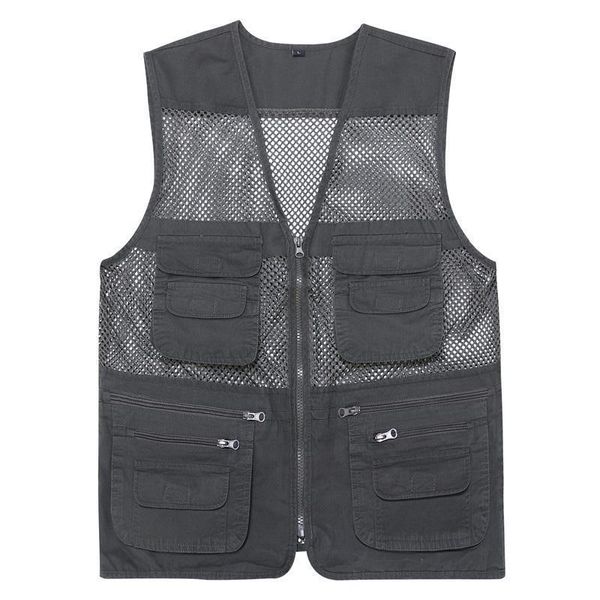

new casual loose cotton men vest v-neck mesh zipper sleeveless mens jacket spring summer male vest with many pockets wfy03, Black;white