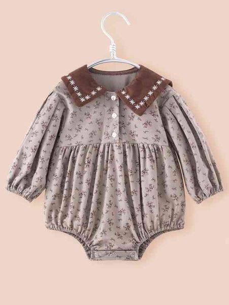 

baby floral embroidery peter pan collar cord bodysuit she, Blue