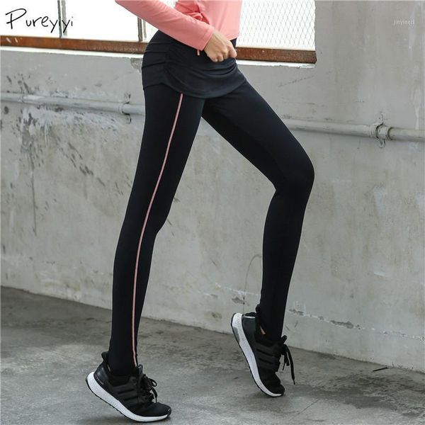 

women running yoga leggings with under skirt slim fitness gym jogging sportswear ladies female workout tights pants1, White;red