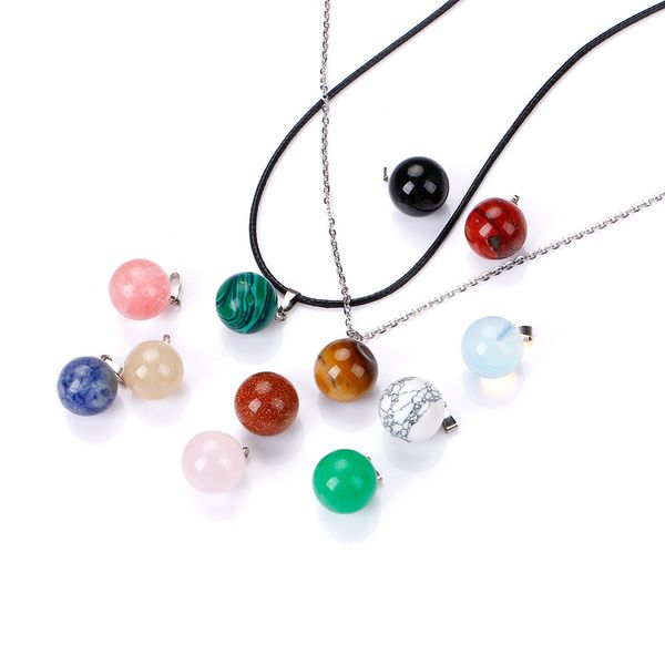 

round ball natural crystal rose quartz stone pendant necklace chakra healing jewelry for women men, Silver