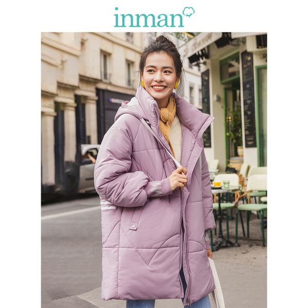 

inman winter casual hooded stand up collar solid all matched fashion warm women cotton-padded coat 1014, Black