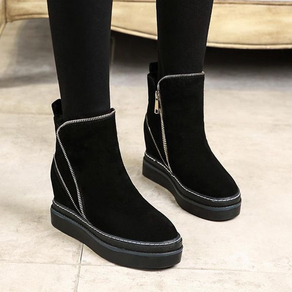 

boots if ifond fashion height increasing flock platform shoes thick plush warm ankle women winter fur snow female, Black