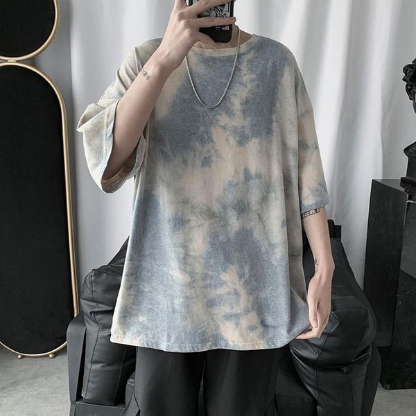 

tie-краситель футболка мужская мода повседневная o-образным вырезом хлопок camo tshirt мужчины streetwear дикий сыпучие с короткими рукавами, White;black