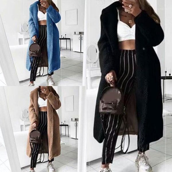 

2020 autumn long winter coat woman faux fur coat women warm ladies fur teddy jacket female plush teddy plus size outwear1, Black