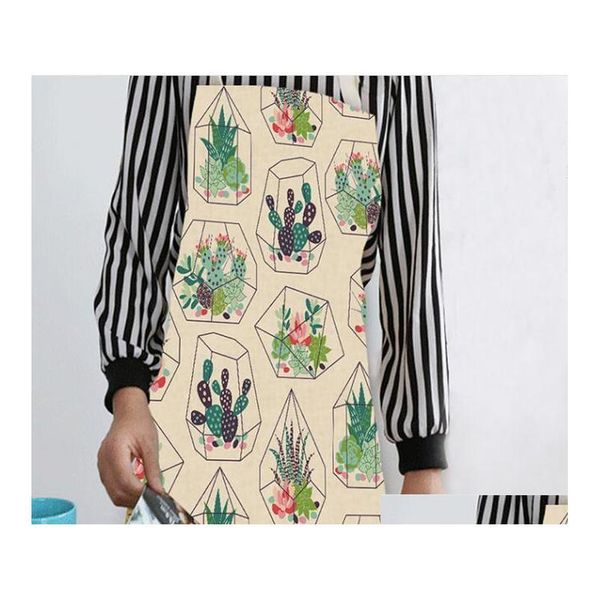 

cotton linen cactus pattern kitchen aprons cute sleeveless adjustable cooking cleaning aprons dining ro jllasr jjxh