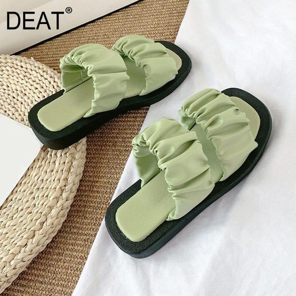 

deat] 2020 new spring summer fashion square toe shallow pu leather pleated hit colors platform sandals shoes women sf390, Black