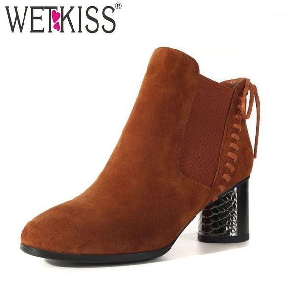 

wetkiss autumn thick high heels ankle boots women winter female boots warm fashion ladies shoes 2020 new round toe footwear1, Black