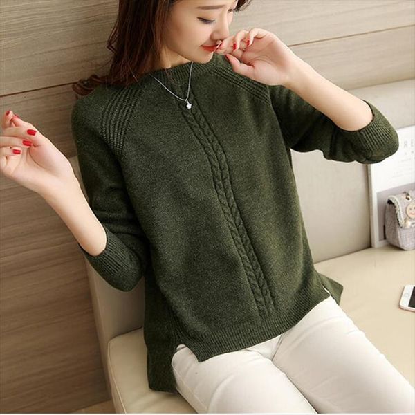 

2019 winter womens blouses pullover long sleeve o neck slim women knitted sweater for female short solid loose, White;black