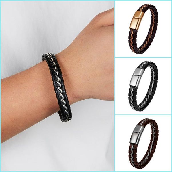 

bangle b15 classic luxury woven men's leather bracelet alloy buckle for fashion business male gift jewelry, Black