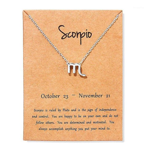 

vintage scorpio aries virgo message card jewelry 12 constellation pendant necklace necklaces for women birthday gift1, Golden;silver