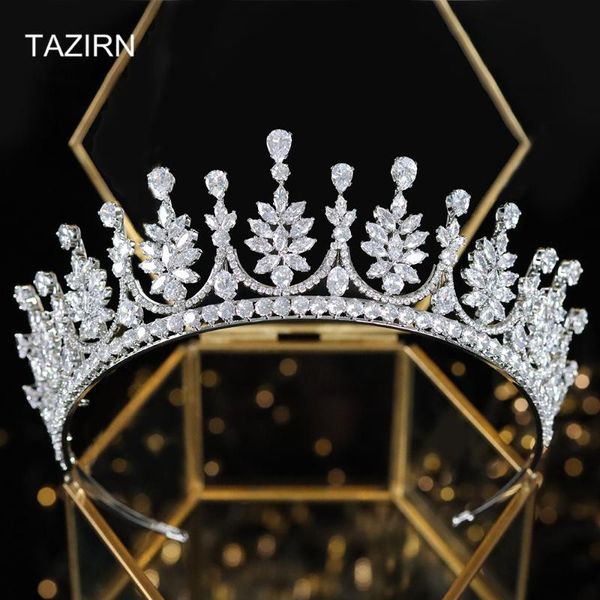 

trendy cubic zirconia sweet 16 princess wedding bridal tiaras crowns cz pageant hair jewelry zircon headpieces for quinceanera, Golden;silver