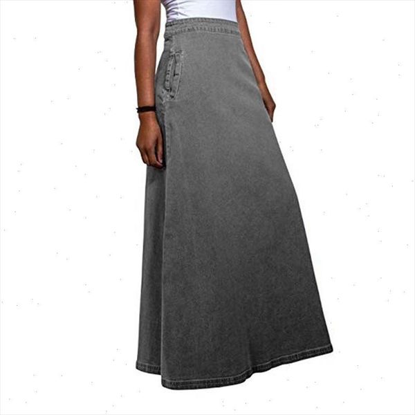

vintage blue washed maxi skirts casual for solid a line skirts elegant plus size high waist denim lady skirts shipping, Black