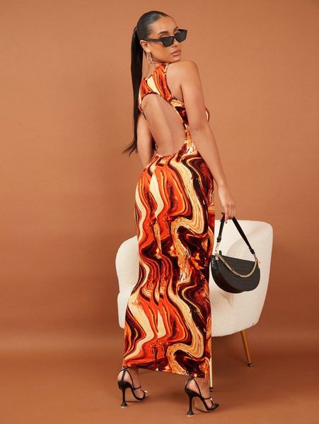 

random marble print cut out back bodycon dress q7pp#, Black;gray