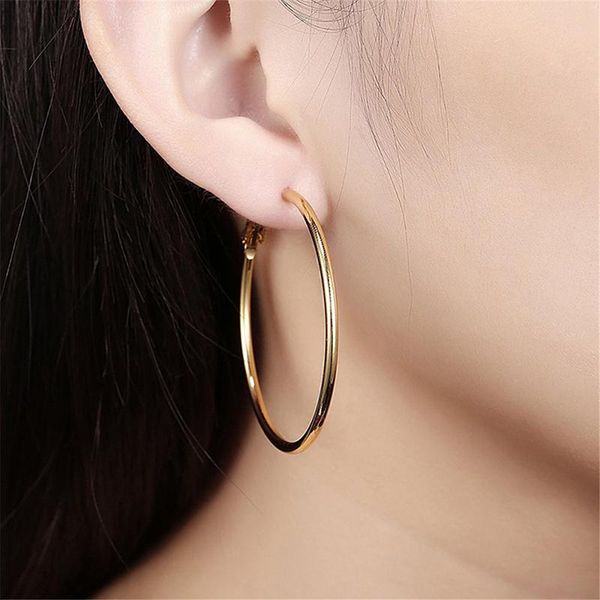 

1pair simple fashion women girl trendy large hoop earrings big smooth hollow circle earrings brand loop jewelry, Golden;silver
