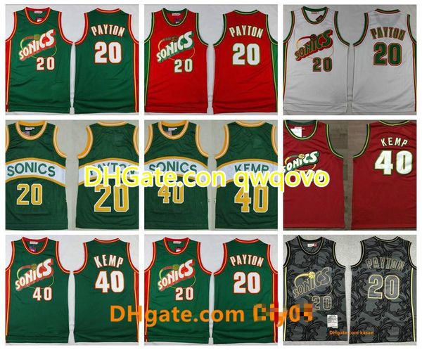 

mitchell ness 1995-96 20 gary payton seattle super sonicsthrowback jersey shawn kemp retro hardwood classics basketball jerseys, Black;red