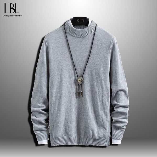 

2020 new autumn men's sweater pure color semi-high collar knitting for male half-sleeved sweaters korean style men sweater, White;black