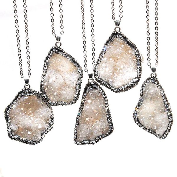 

brown agates pendant necklaces gold plating amethysts agates necklace lucky reiki natural gem stone necklaces for women, Silver