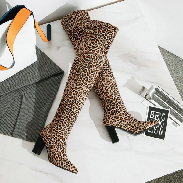 

socks boots women over the knee high boots plus size high heeled shoes woman autumn winter warm long, Black