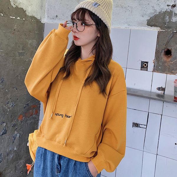 

6138# autumn winter 2020 new korean plush thickened hooded cover loose cec wear plush women's wear autumn winter women's clothing, Black